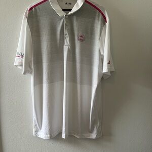Adidas Men's Polo Shirt with Gray, White, and Red Accents